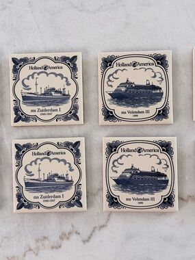 Holland America Line Decorative Ceramic Tile - Blue on Cream